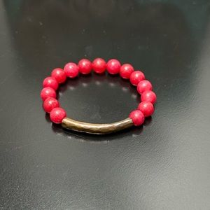 Gold and Red Beaded Bracelet